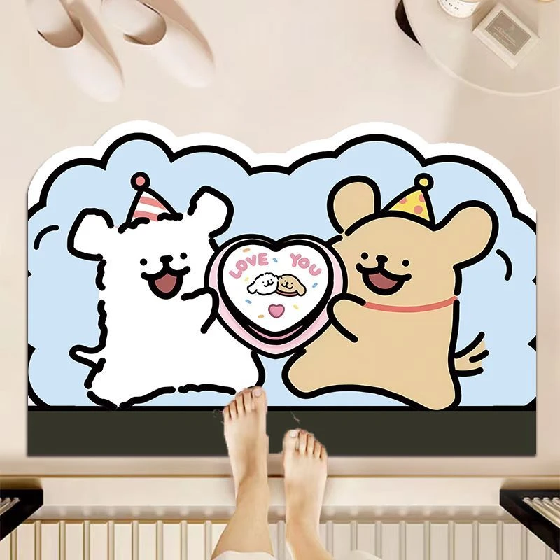 线条小狗卧室硅藻泥吸水防滑卫浴家用ins软地垫厕所玄关脚垫地毯