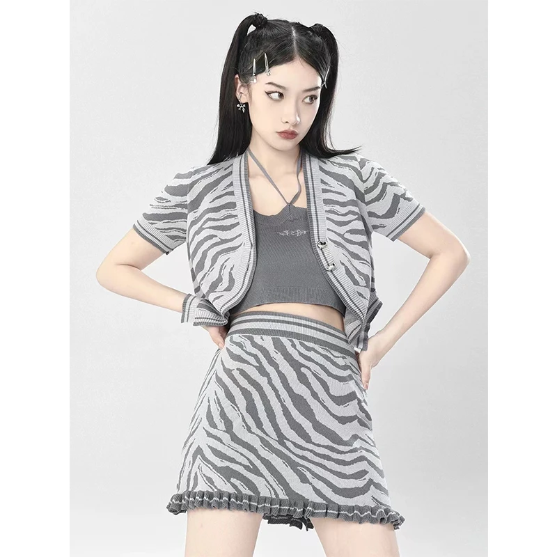 sugarboo 针织灰色虎纹三件套装