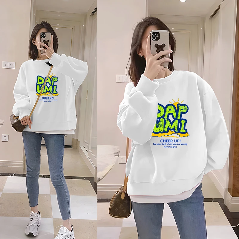 加绒圆领卫衣女2023新款爆款秋冬奥粒绒宽松慵懒小众上衣潮hz