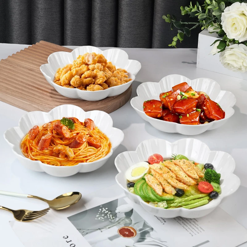 【孟垣】新年莲花盘7.5英寸4个装创意简约家用新年干果盘水果沙拉盘