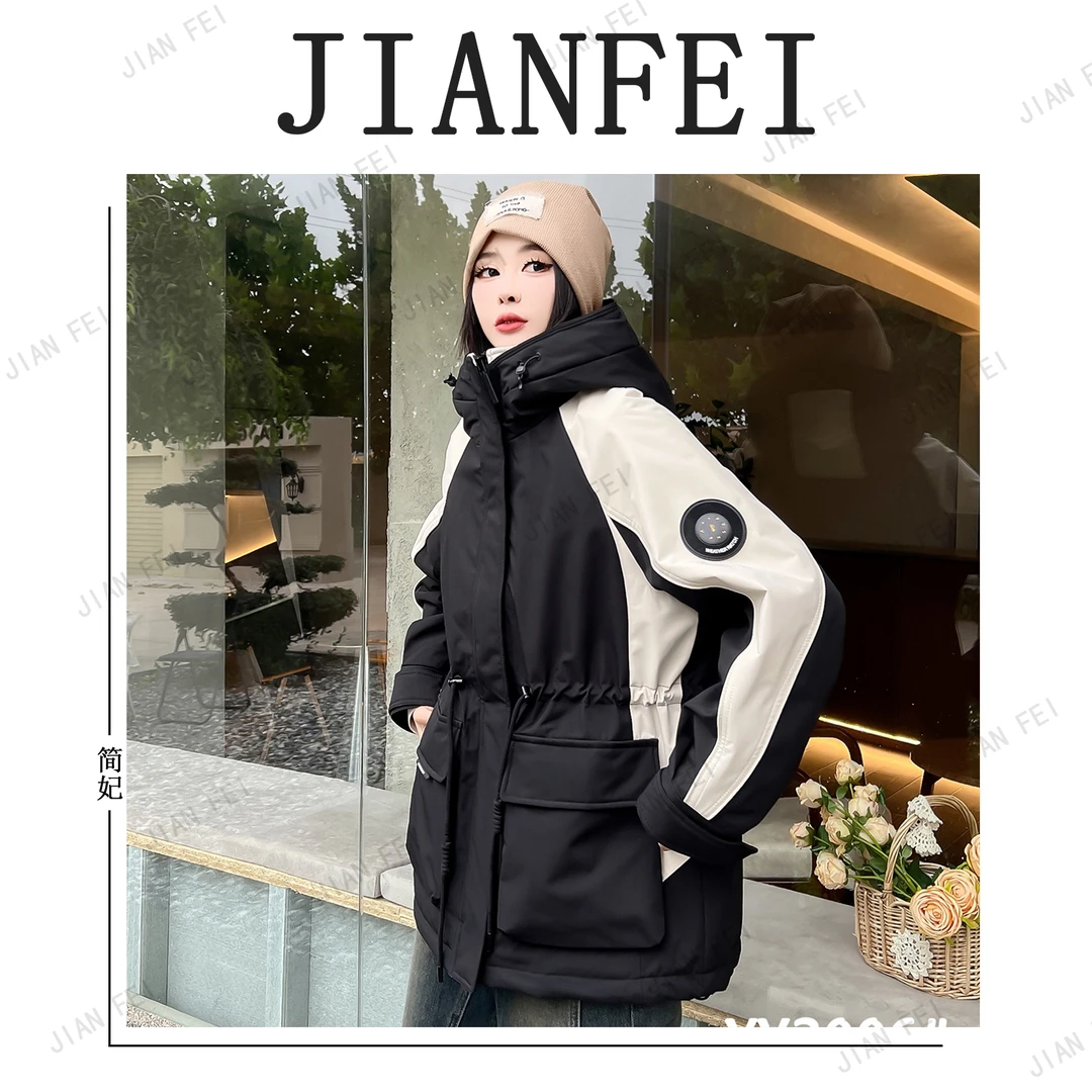 JIANFEI/简妃YY2006 黑色 女士冲锋衣外套连帽时尚休闲百搭秋冬
