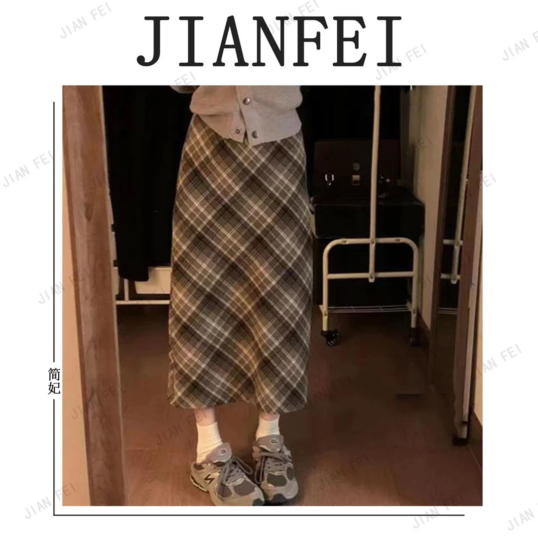 MM811 女士格子半身裙百褶时尚黑色垂感中长款气质