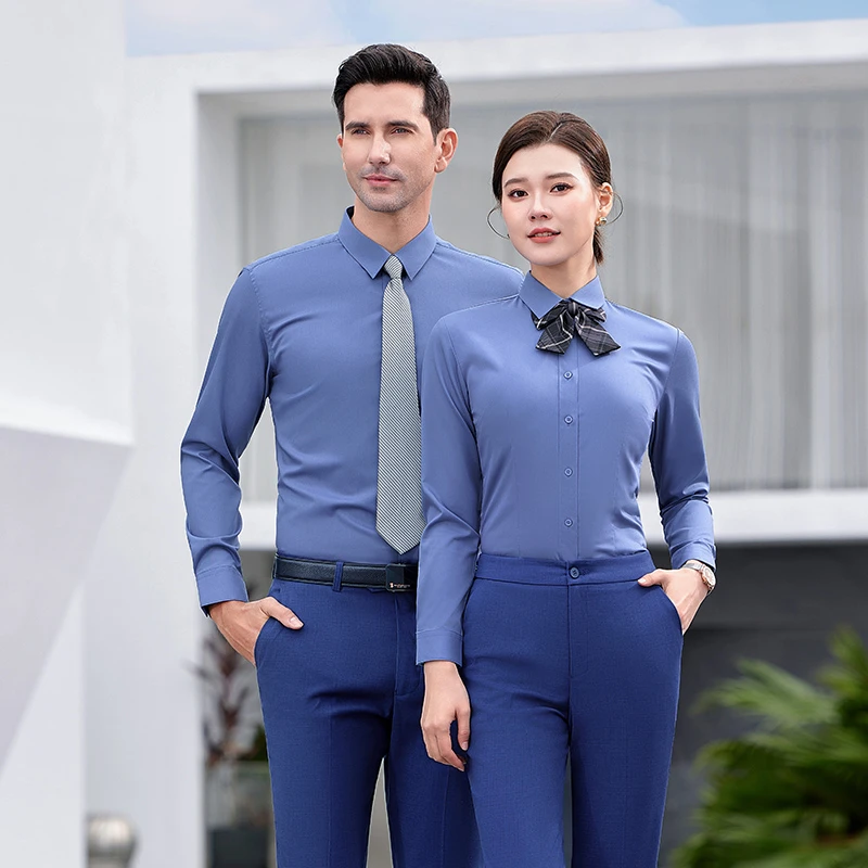 竹纤维衬衣定制工作服春夏季衬衫套装商务银行柜台职业正装印logo