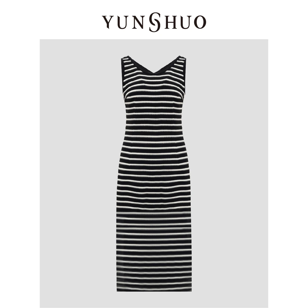 YUNSHUO 时尚百搭条纹显瘦背心连衣裙569375
