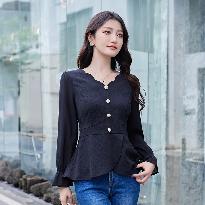 奢姿2023年秋季新款大码女装减龄衬衣胖妹妹气质方领时尚衬衫绿色