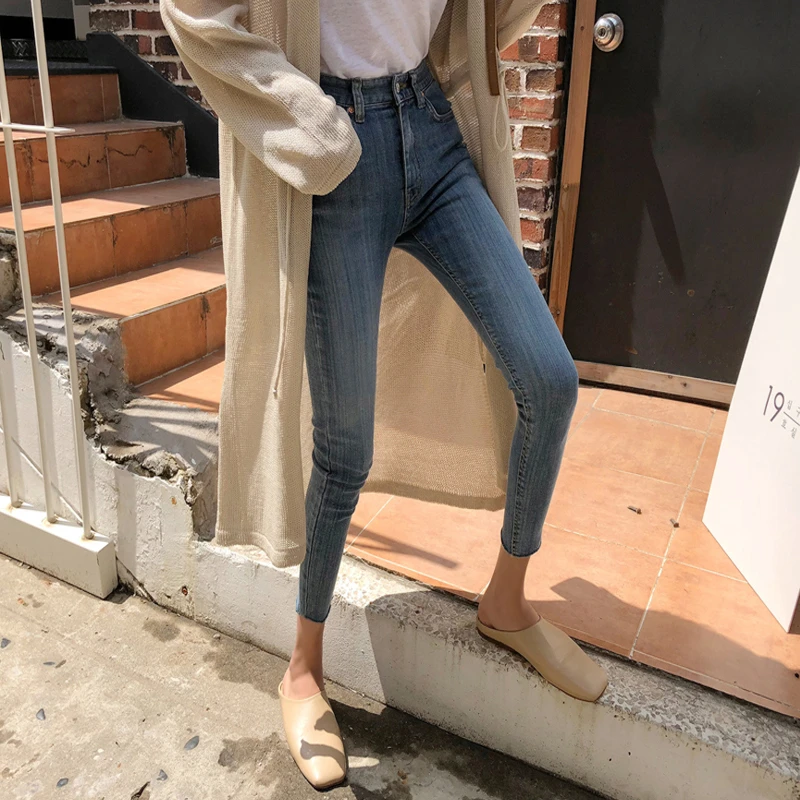 复古蓝秋冬高腰小脚牛仔裤女2023春装新款紧身韩版修身显瘦铅笔裤