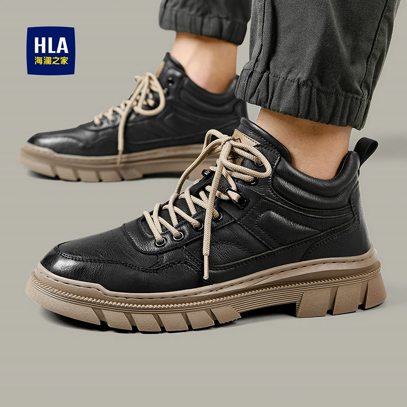 HLA/海澜之家男鞋工装靴中青年百搭简约百搭工装鞋HAAGZM4ABa0568