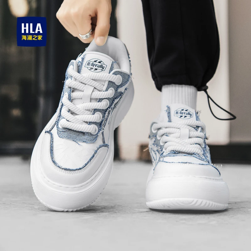 HLA/海澜之家男鞋2025休闲鞋增高厚底休闲潮流百搭低帮小白鞋0338