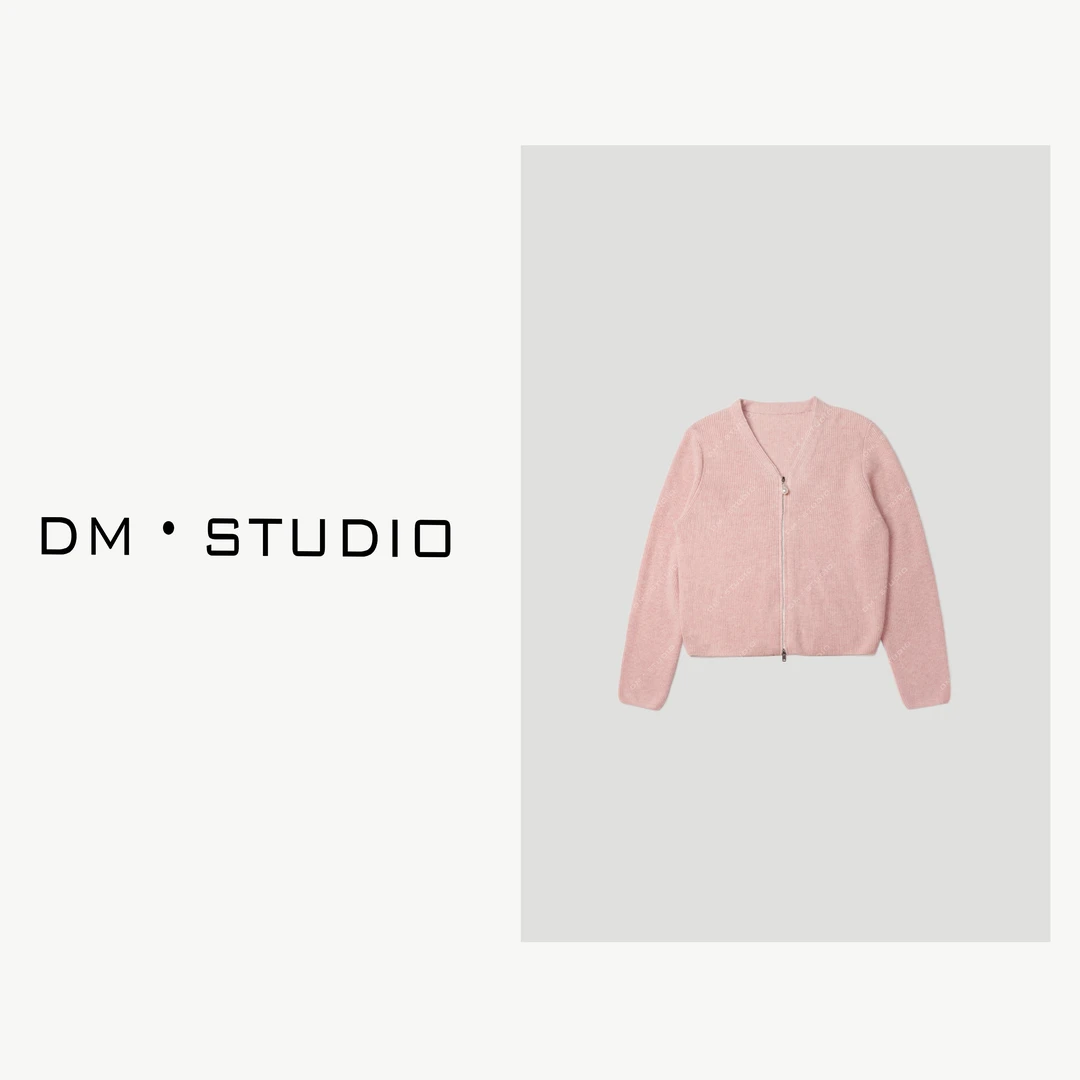 -DM•STUDIO/100%山羊绒V领珍珠拉链纯色气质开衫上衣（MM807）