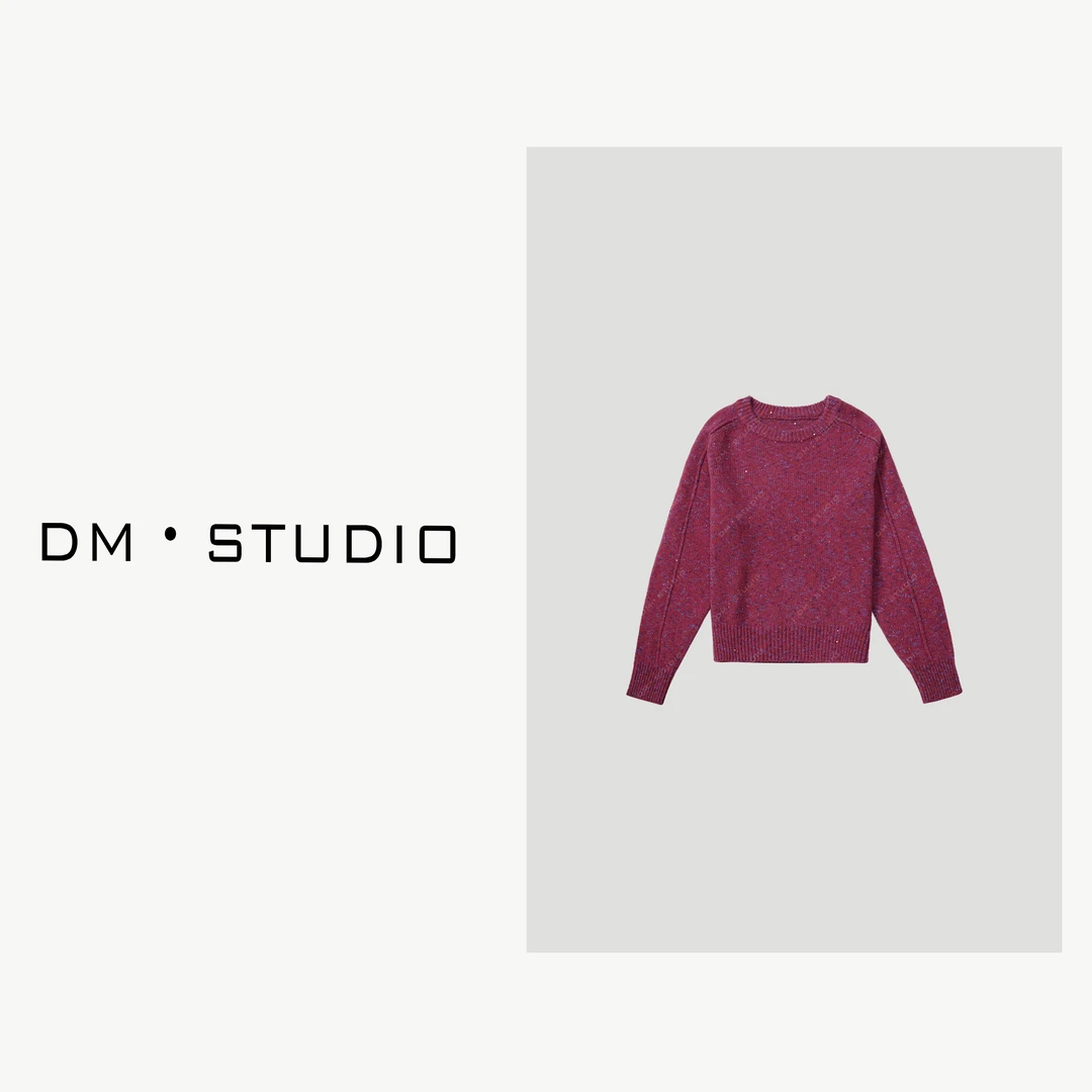 -DM•STUDIO/红人上新慵懒感气质花纱100%羊毛圆领针织毛衣（8023）