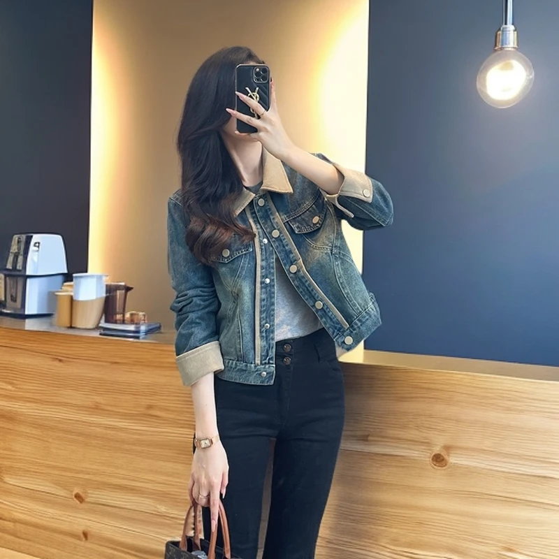 【粉丝专属】韩版长袖显瘦牛仔外套女宽松水洗小个子短款夹克62337