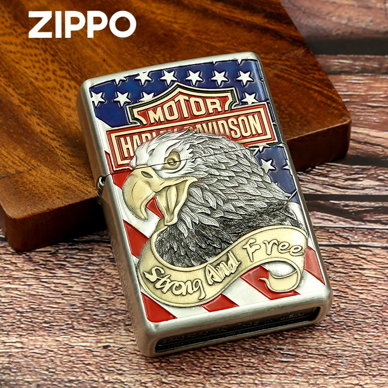 ZIPPO煤油打火机正版之宝官方正品哈雷鹰双面立体个性收藏原装