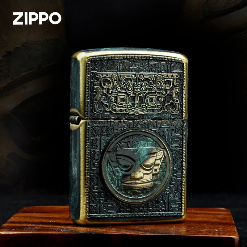 ZIPPO打火机三星堆原装正版青铜套壳防风煤油男士送礼物DY9901DK
