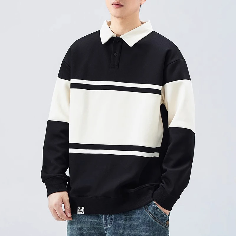 WITI美式潮流条纹POLO衫卫衣青少年秋冬新款潮牌宽松休闲翻领上衣