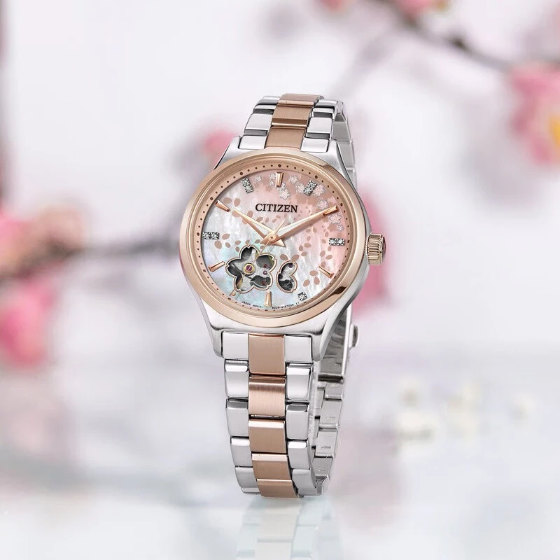 Citizen/西铁城樱花镂空贝母表盘时尚休闲女表 PC1016-81D