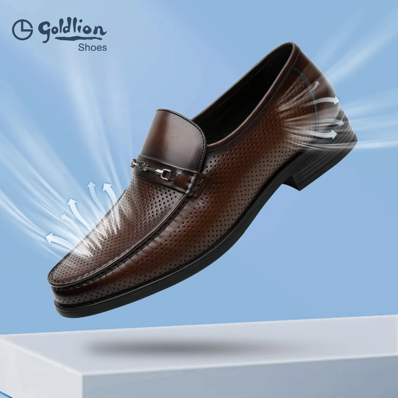 金利来男鞋夏季新款透气复古商务耐磨冲孔一脚蹬乐福鞋571220183