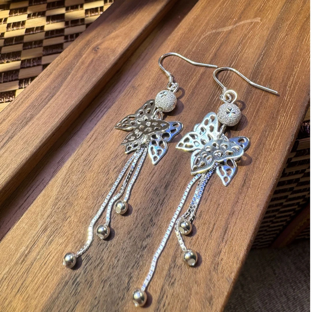 足银耳饰 611闪珠蝴蝶耳线