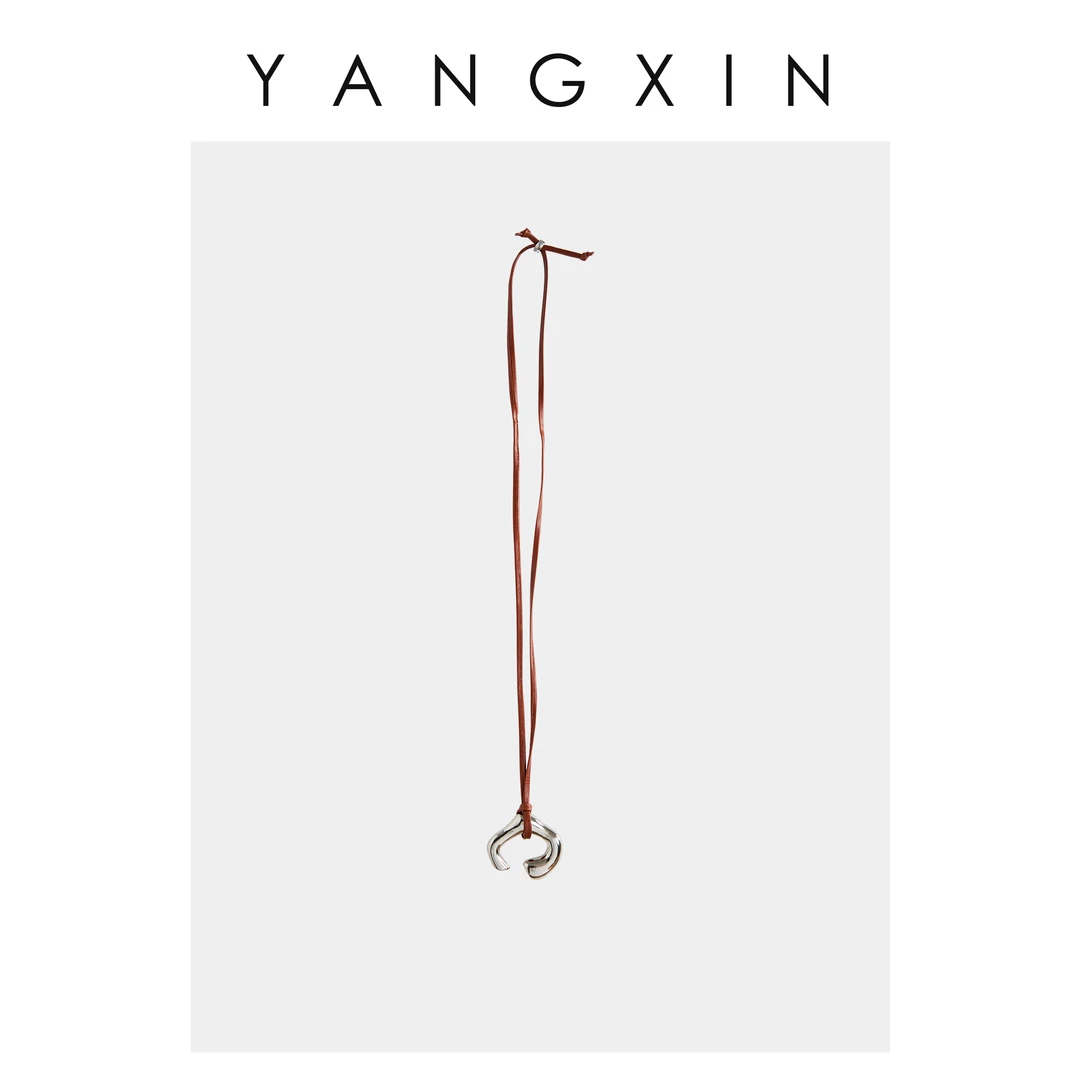 非金属皮质吊坠 【无龄·杨昕】“个性配饰”咖色绳项链抽象银色吊坠