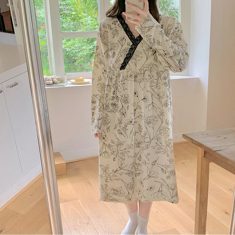 哺乳睡裙睡衣裙喂奶衣春秋冬季上衣进产房产后孕妇裙连衣裙月子服