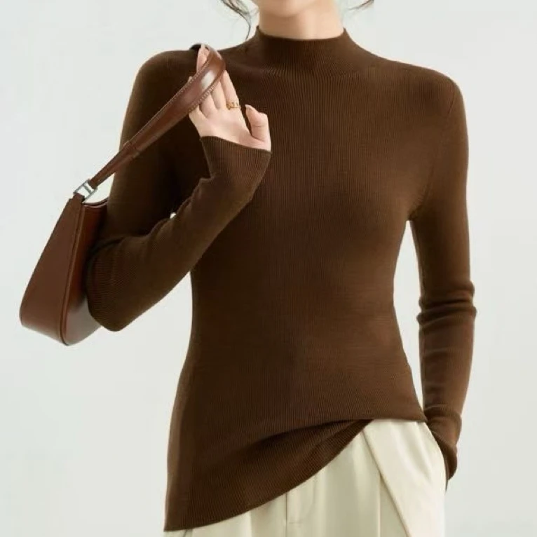【邓姐推荐】2024女士精纺无缝半高领羊毛衫基础百搭打底衫