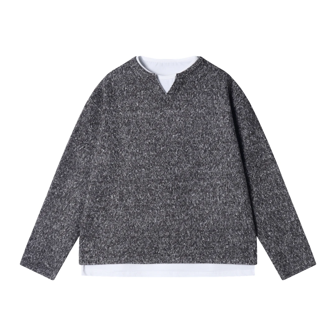 秋冬季新款时尚个性潮牌撞色圆领假两件卫衣舒适宽松情侣上衣