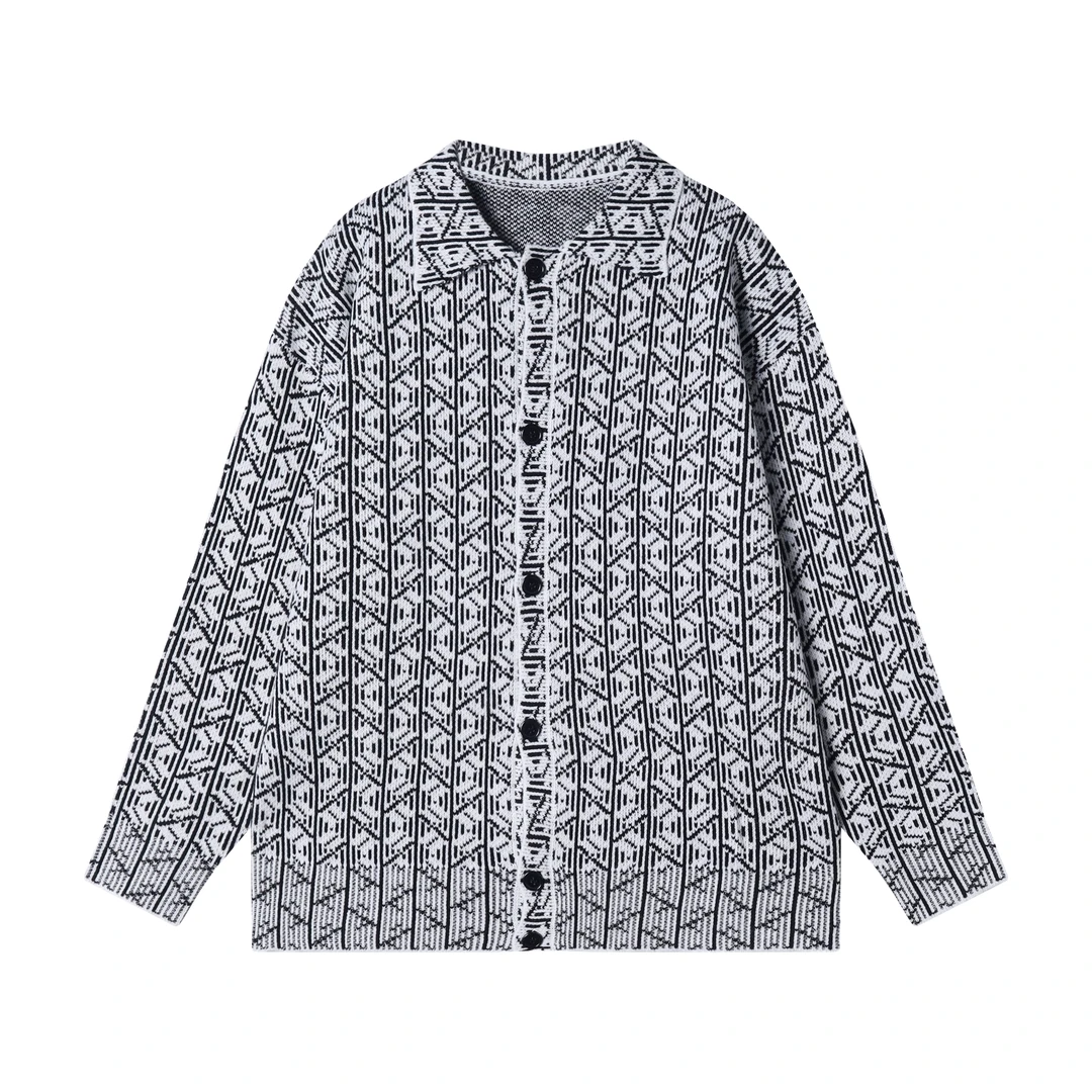 MY168-DY秋冬新款时尚个性黑白撞色针织开衫毛衣时尚休闲潮流宽松