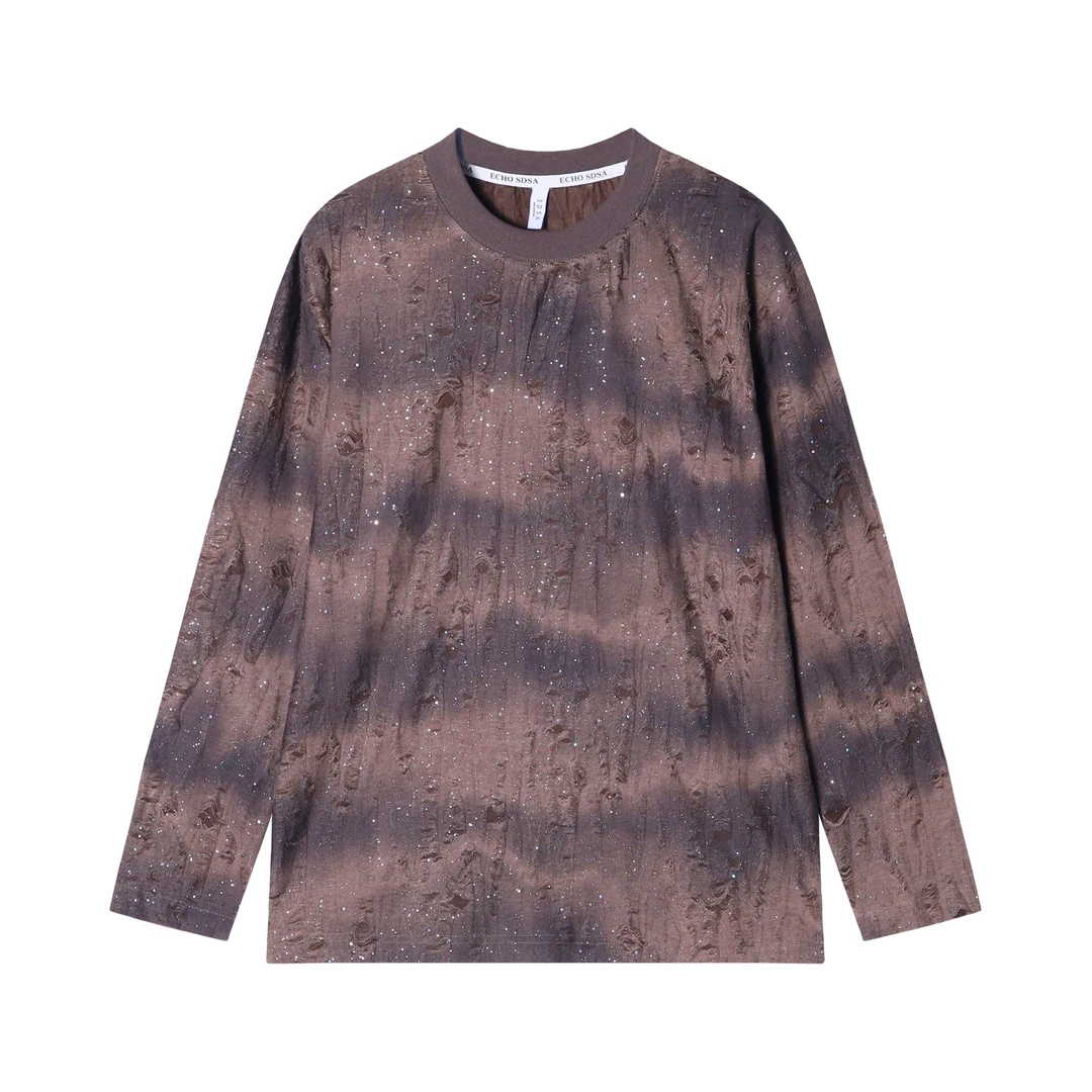 T1695-DY秋季新款个性时尚扎染渐变圆领磨破设计小众百搭宽松上衣