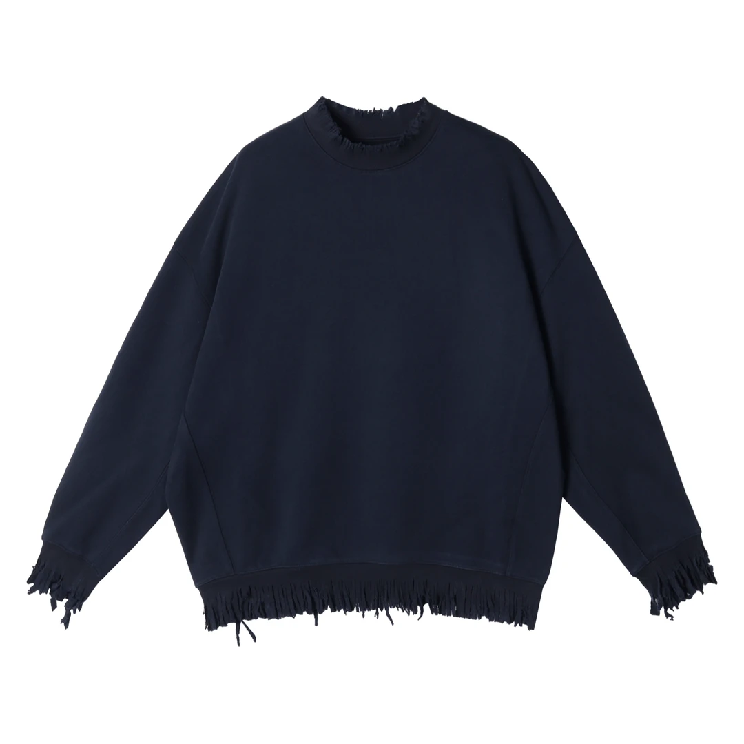 WY551秋冬季新款纯色流苏设计圆领长袖卫衣休闲百搭潮流上衣