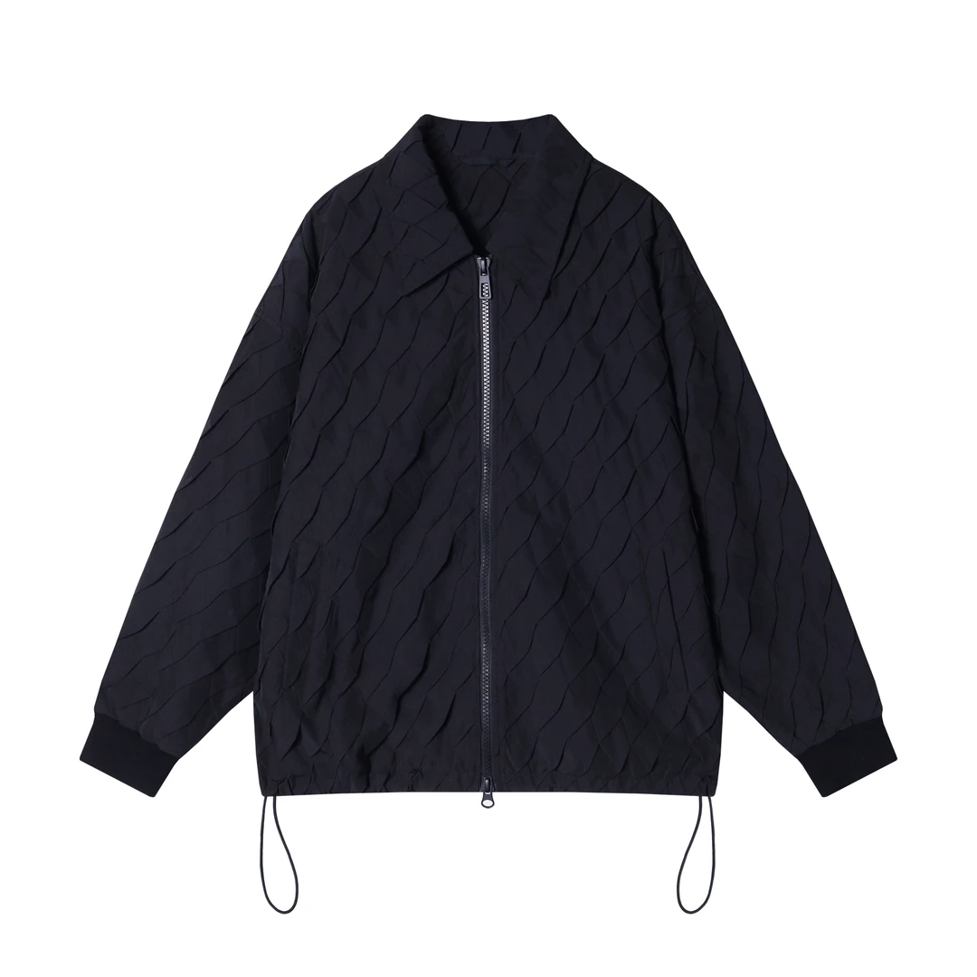 DY秋季新款褶皱格子情侣复古潮流宽松翻领百搭长袖休闲男外套