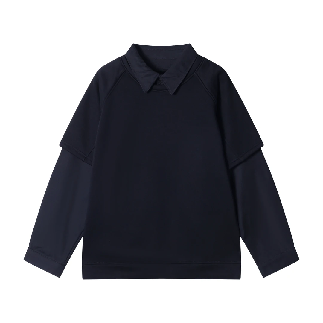 T1899-DY秋冬季新款时尚个性纯色翻领套头假两件长袖卫衣时尚上衣