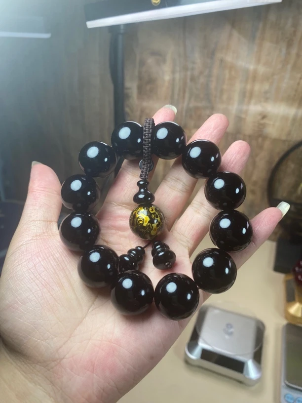 高料2.0雷击帝王琥珀木带大漆珠配高端木质礼盒