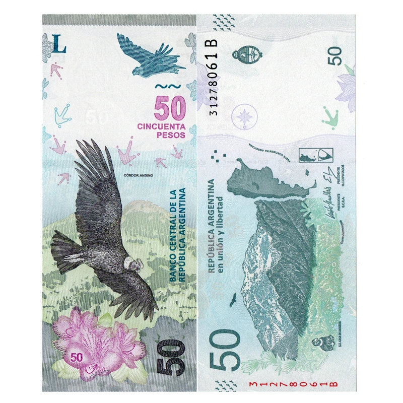 美洲阿根廷50比索纸币 2018年安第斯秃鹰 全新UNC P-363