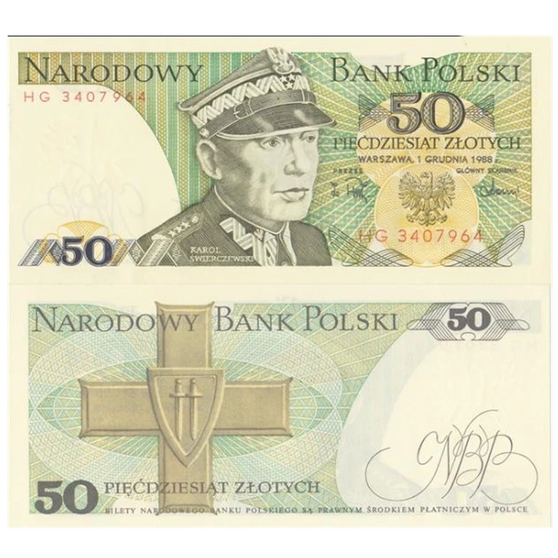 欧洲 波兰50兹罗提纸币 外国钱币 1988年 P-142c全新UNC