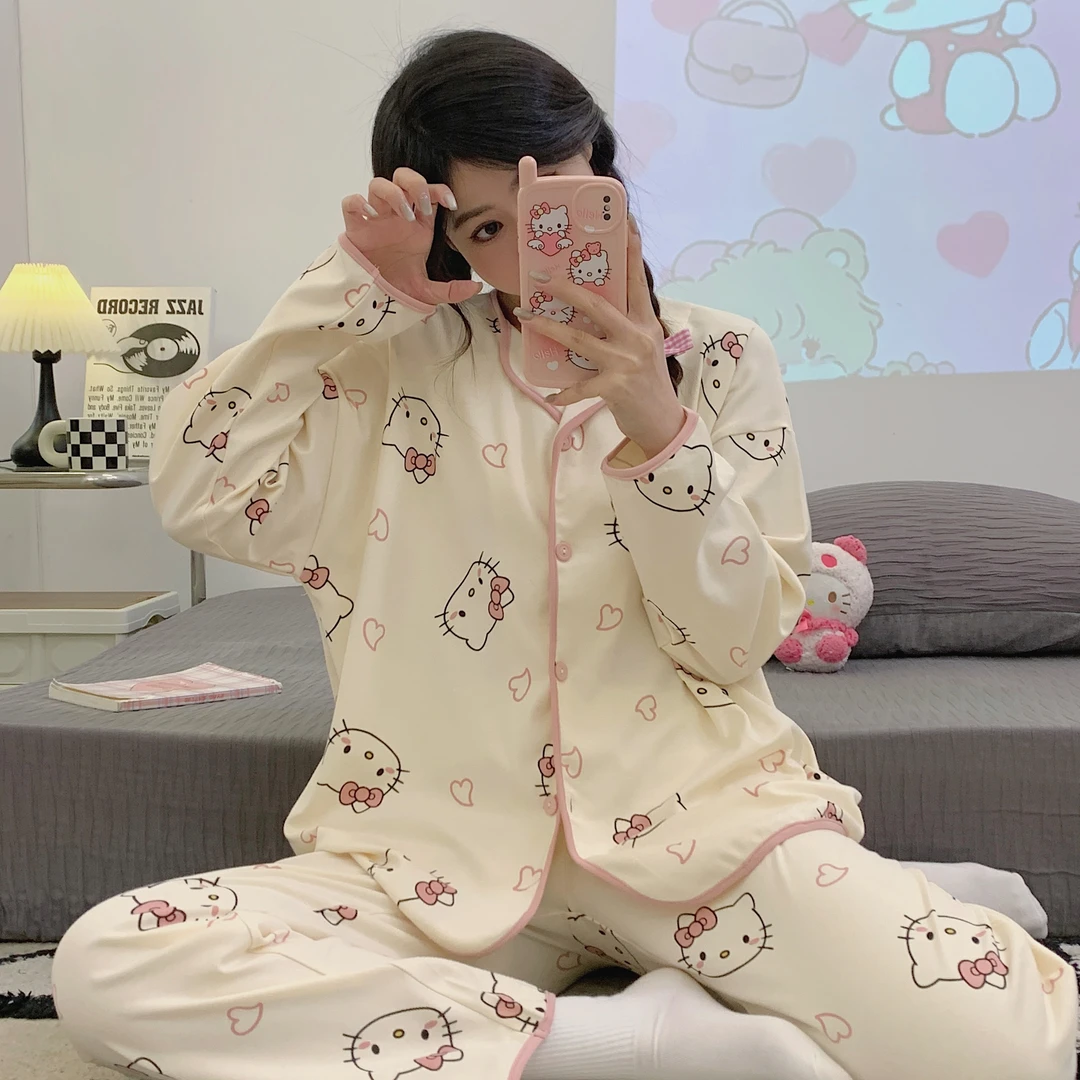 【立领爱心猫】长袖睡衣女套装甜美春秋季网红ins风卡通学生睡衣