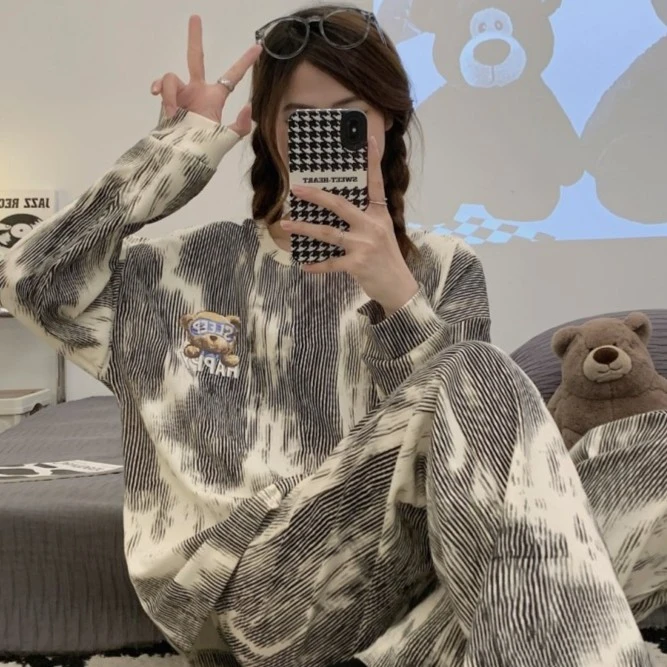 【水墨风】睡衣女长袖春秋网红时尚爆款女士小众家居服套装f23541