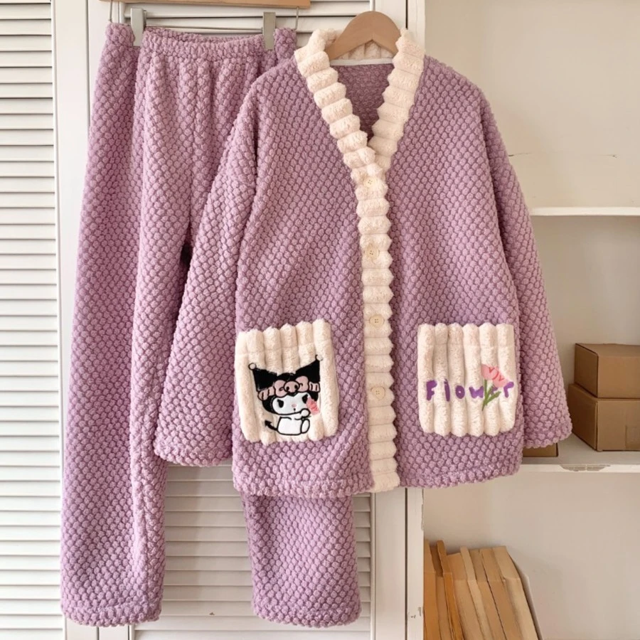 【玫瑰绒库洛米】睡衣女法兰绒长袖保暖家居服秋冬季卡通加厚珊瑚绒