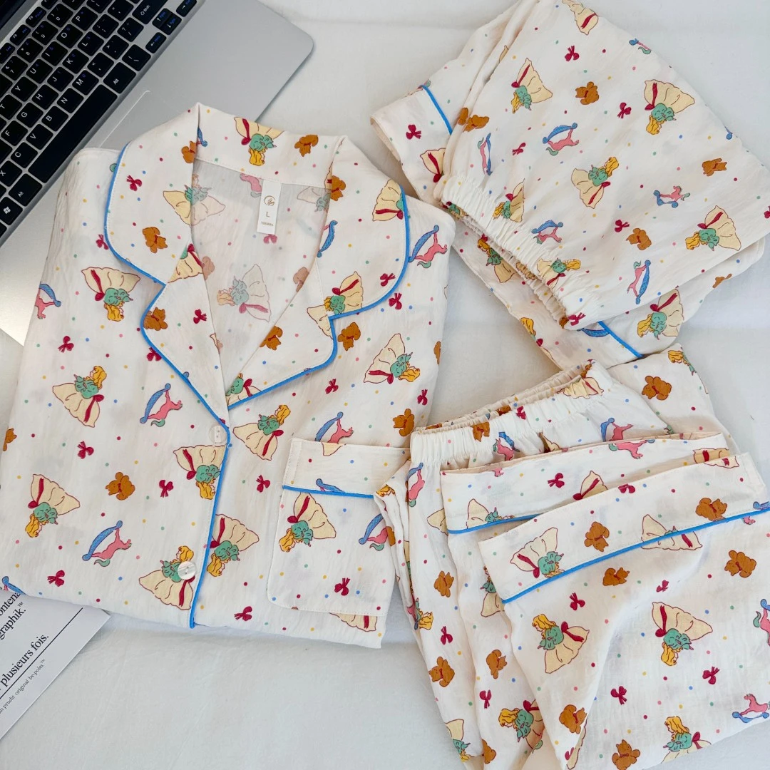 三件套【在逃公主】云朵绵夏季短袖可爱卡通女孩睡衣女款家居服套装