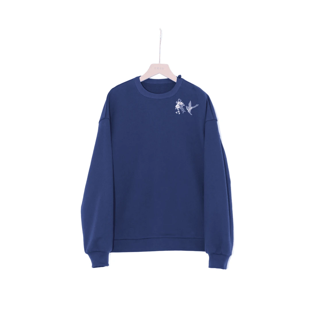 双十二断码清仓秋冬刺绣棉质套头衫新款百搭休闲简约纯棉上衣