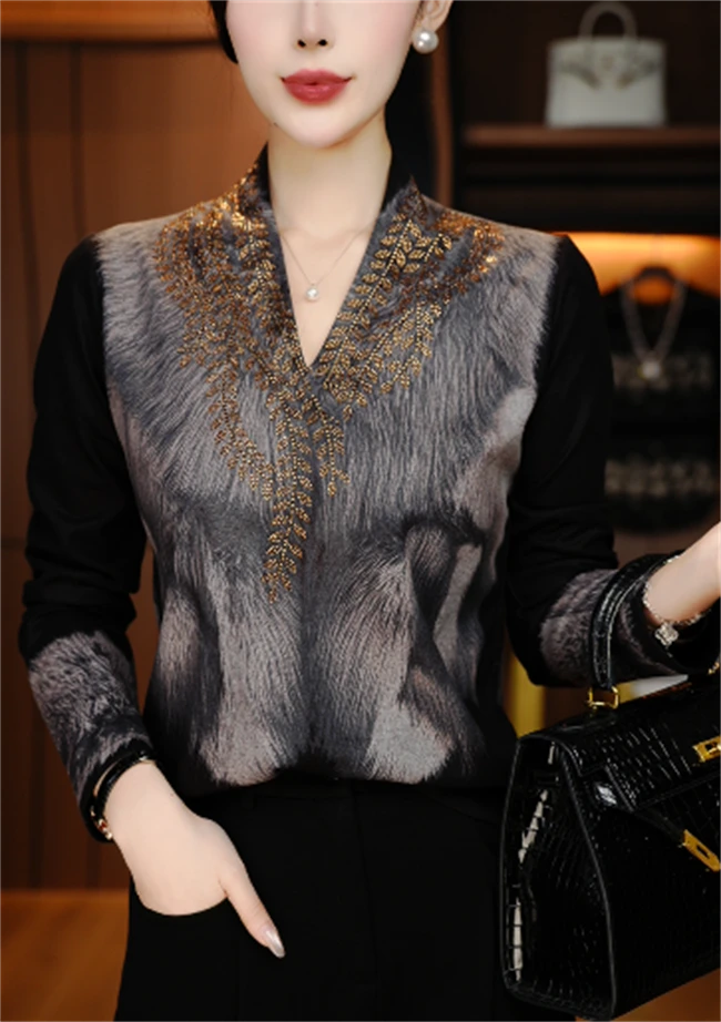 卓曼 新高端高温烫钻女显瘦显白百搭减龄气质时尚上衣V24M0423