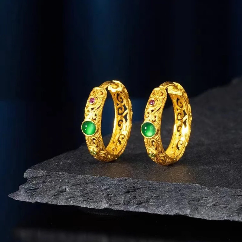 铜合金耳饰 古风国潮镂空掐丝耳环复古款女气质耳饰镶嵌百搭首饰