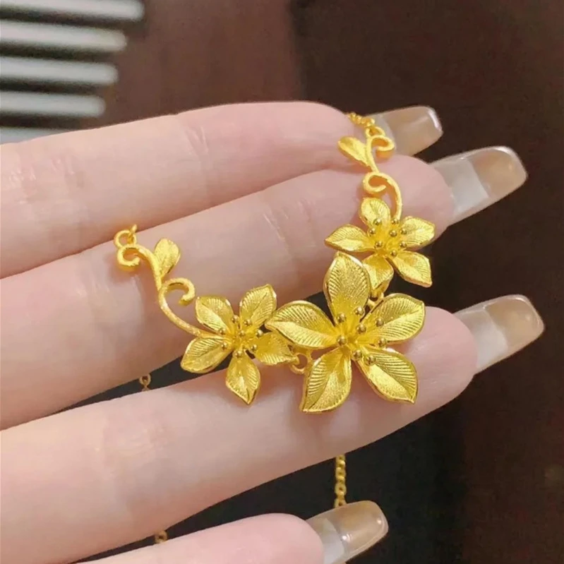 铜合金项链 三生花项链幸福套链女款花朵锁骨链繁花似锦链