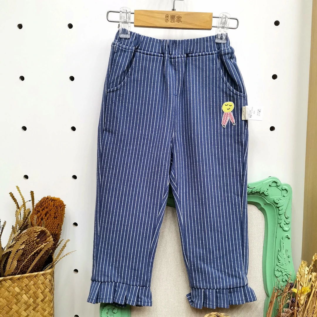 哎嘛蔴/优子壹家远游】春秋9112856女童宝宝韩版条纹长裤弹力针织