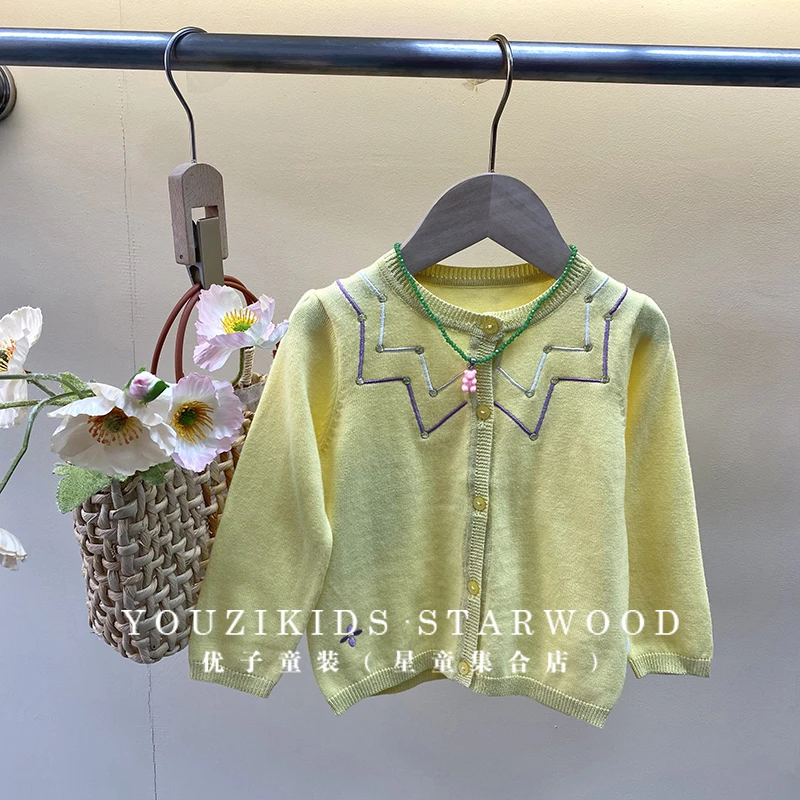 优儿宝贝【反季浮力】春秋儿童毛衫1012304女小童时尚纯棉针织开衫