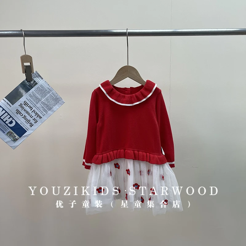 优儿宝贝【早秋浮力】秋季儿童连衣裙1012311女童拼毛织网纱公主裙