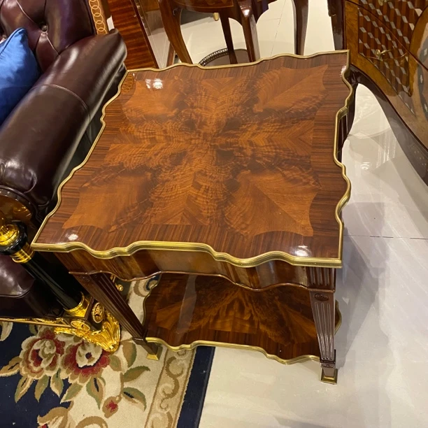 欧式实木角几客厅沙发边几黄铜五金小茶几别墅古典咖啡几茶水桌