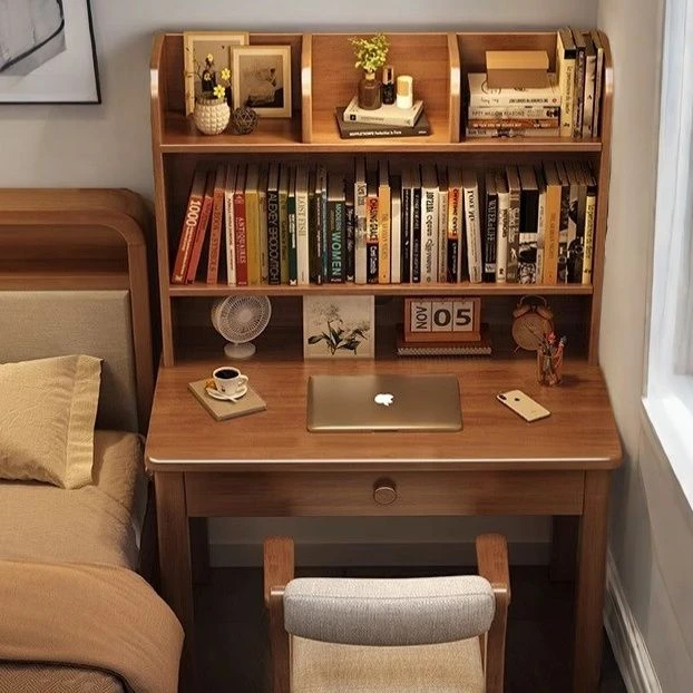 全实木书桌书架一体桌小户型卧室学生写字桌家用学习桌办公桌套装