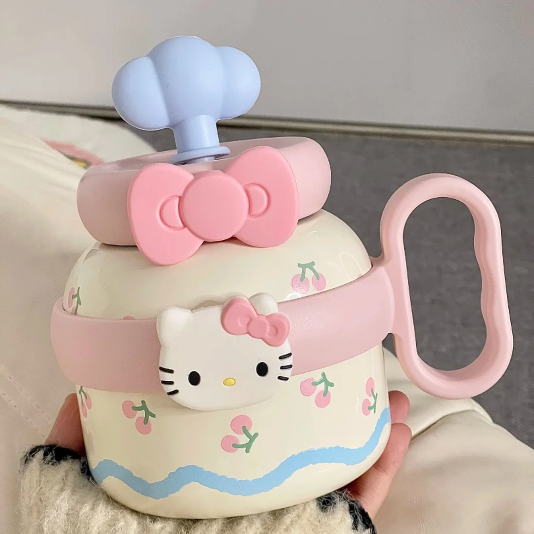 保温杯2024新款女生不锈钢吸管杯便携把手款学生上学专用水杯可爱