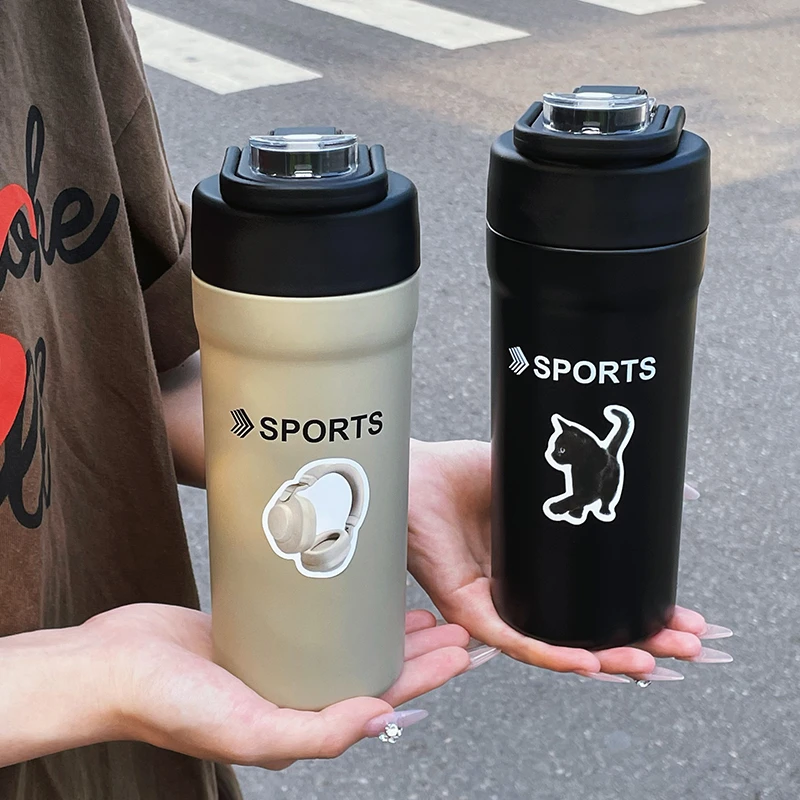 简约保温杯女生士高颜值时尚2023新款双饮吸管水杯子学生运动304