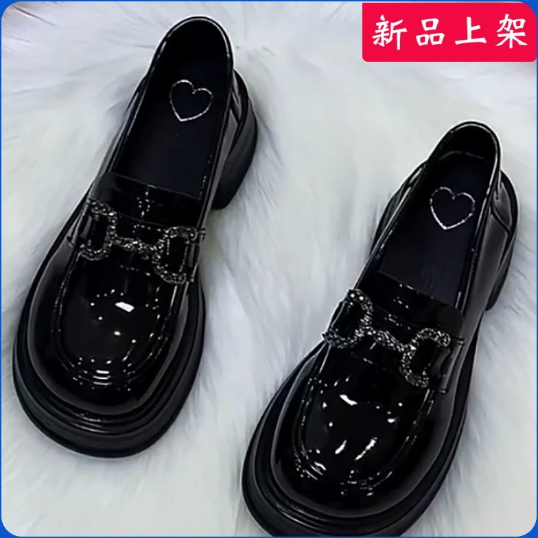 厚底增高圆头乐福鞋女2024春秋季新款不累脚时尚百搭英伦风小皮鞋