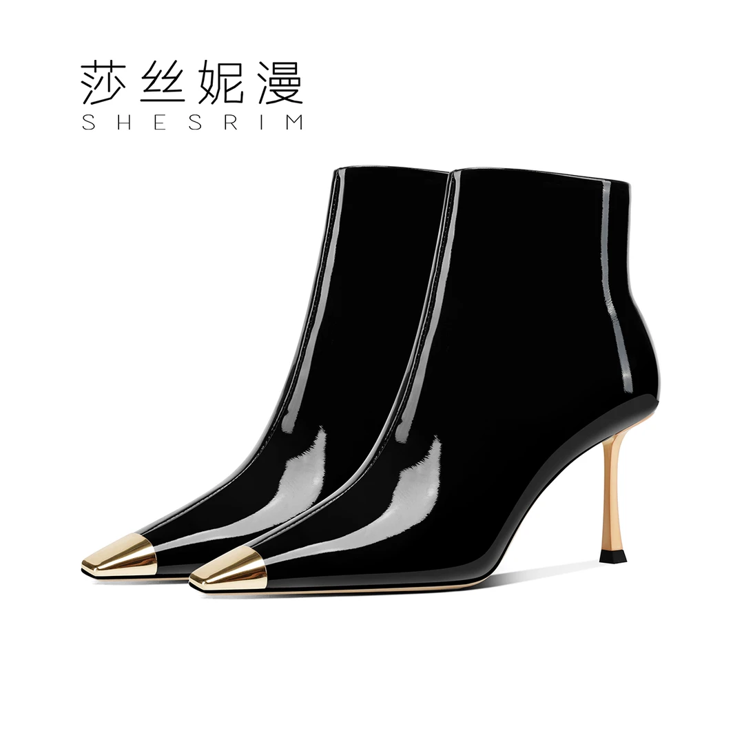 S284-S32-真皮尖头短靴女细跟靴子时尚简约女鞋子气质鞋